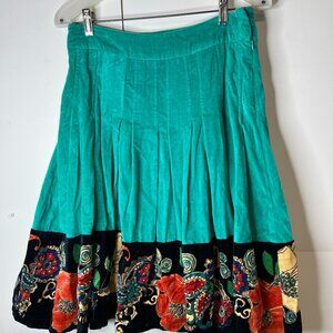 Anthropologie FEI Women's Size 6 Multi Color Velvet Pleated Skirt Lined Beaded